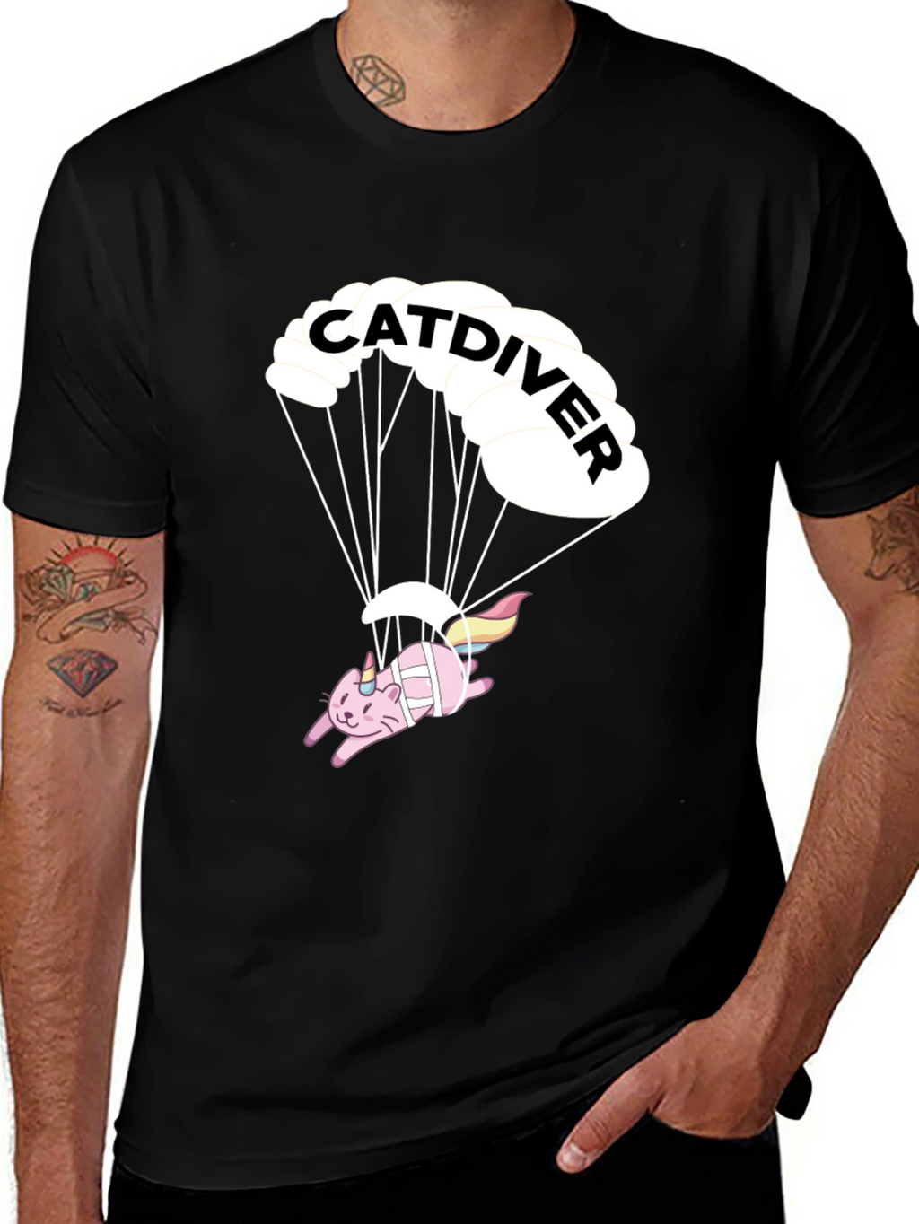 Catdiver T-Shirt - Black Graphic Tee