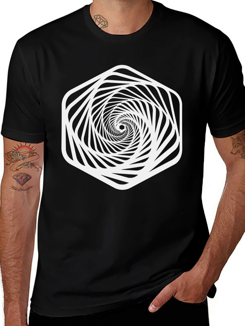 Optical Illusion Geometric Vortex Graphic Tee