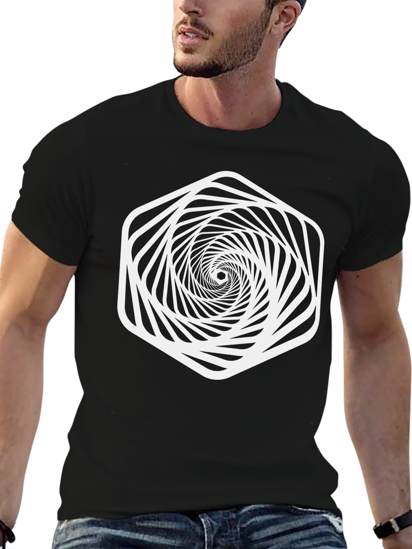 Optical Illusion Geometric Vortex Graphic Tee