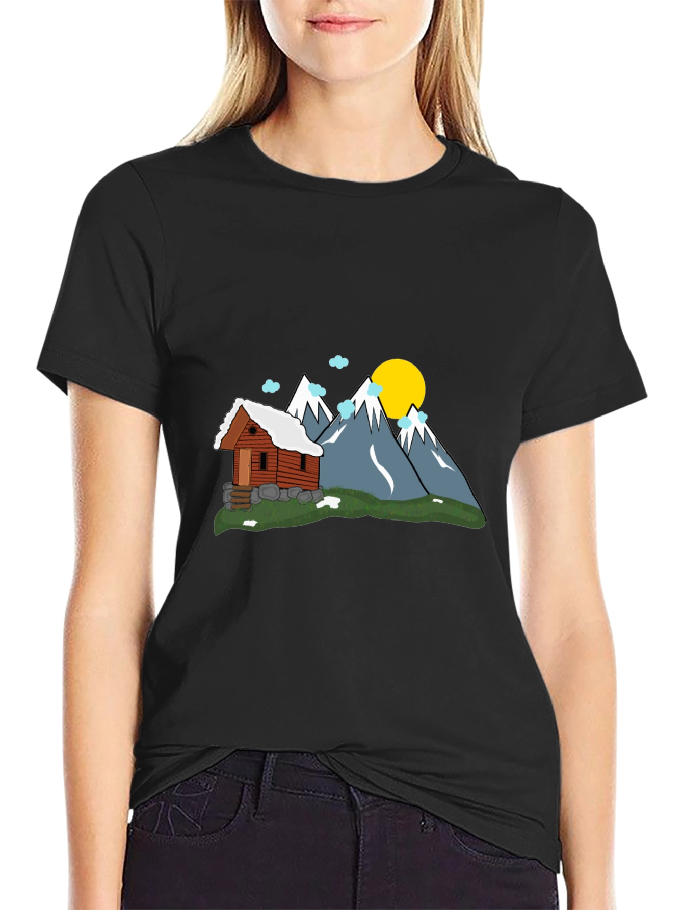 Mountain Cabin Graphic Tee - Black