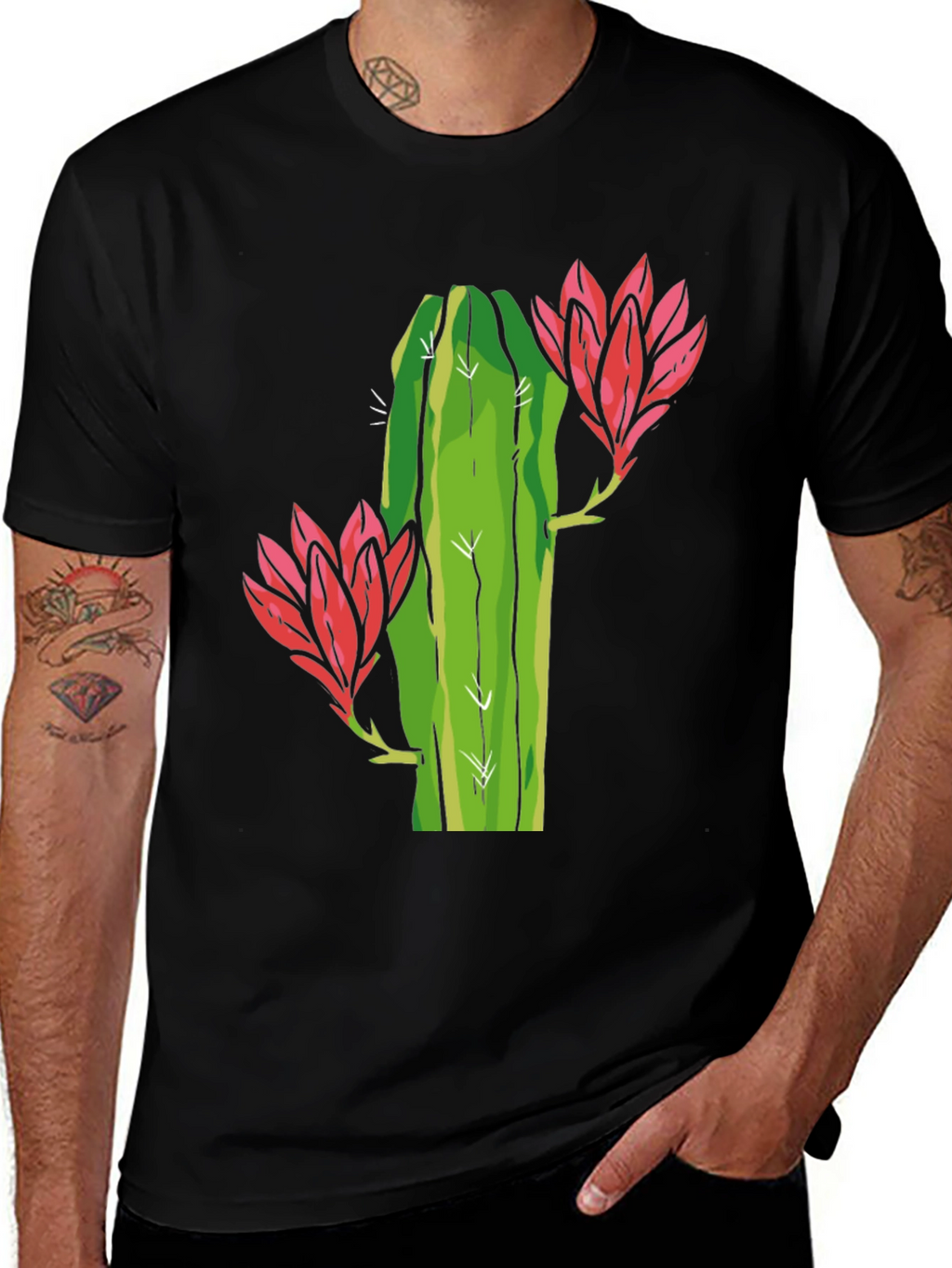 Cactus Flower Graphic Tee - Black