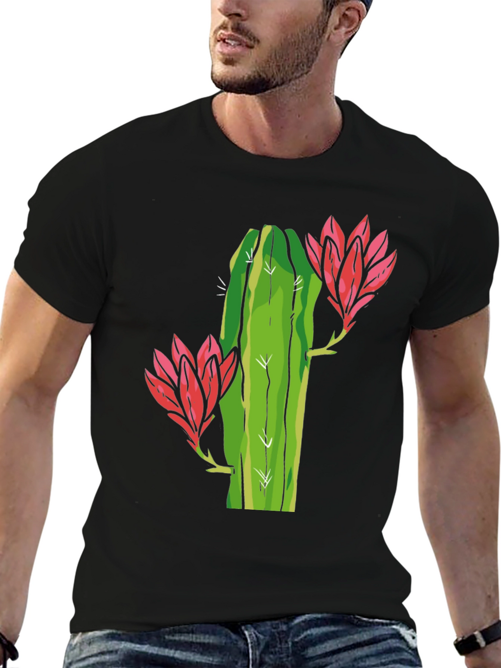 Cactus Flower Graphic Tee - Black