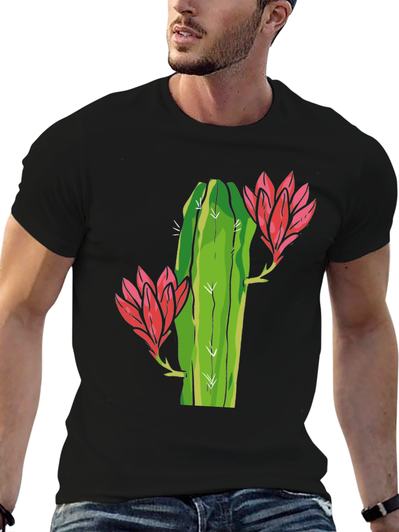 Cactus Flower Graphic Tee - Black