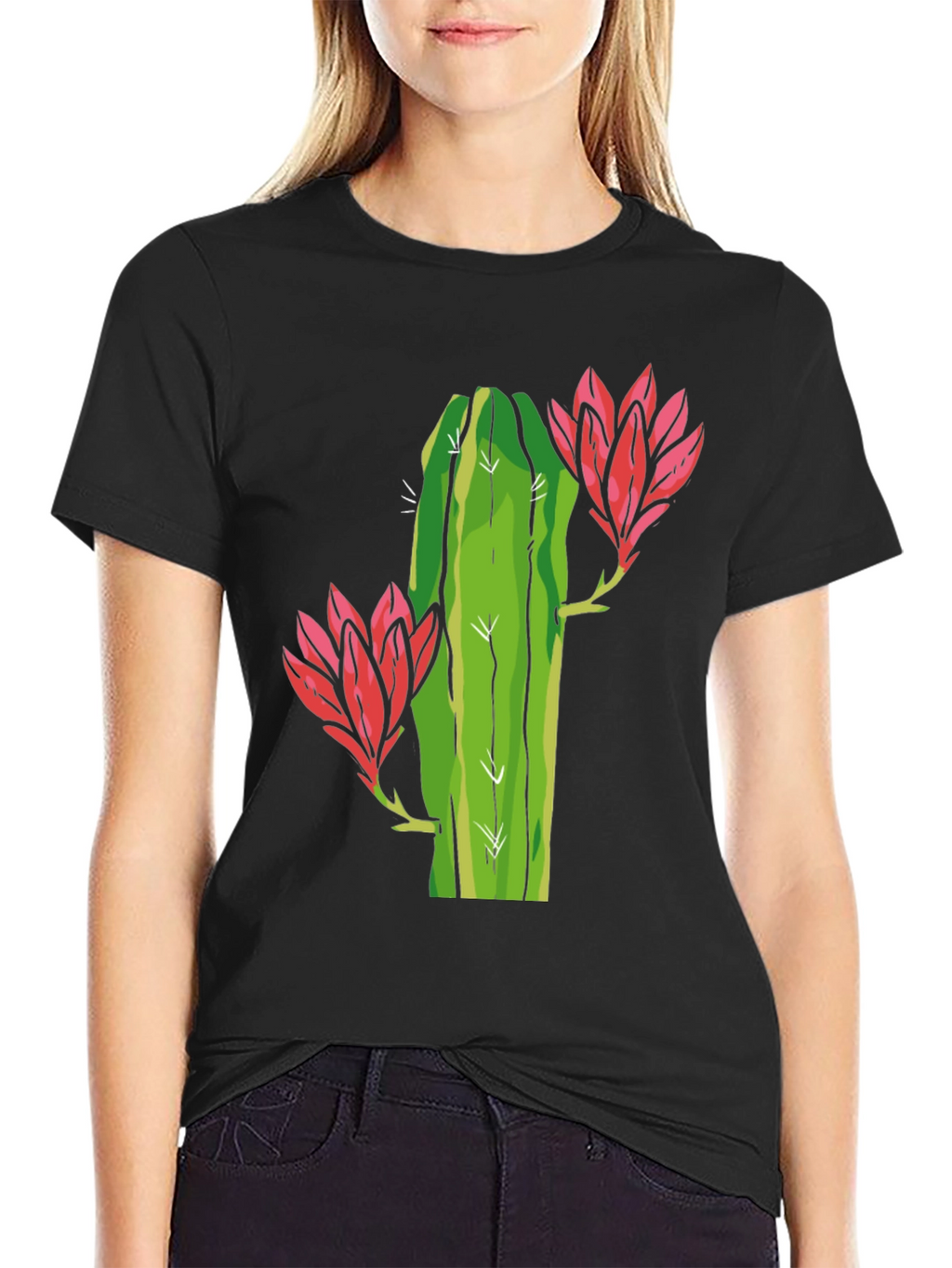 Cactus Flower Graphic Tee - Black