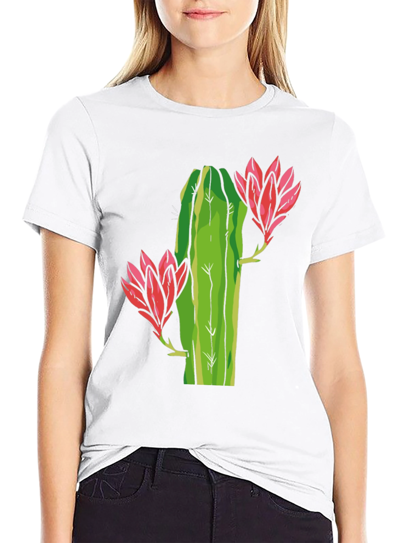 Cactus Flower Graphic Tee - Black