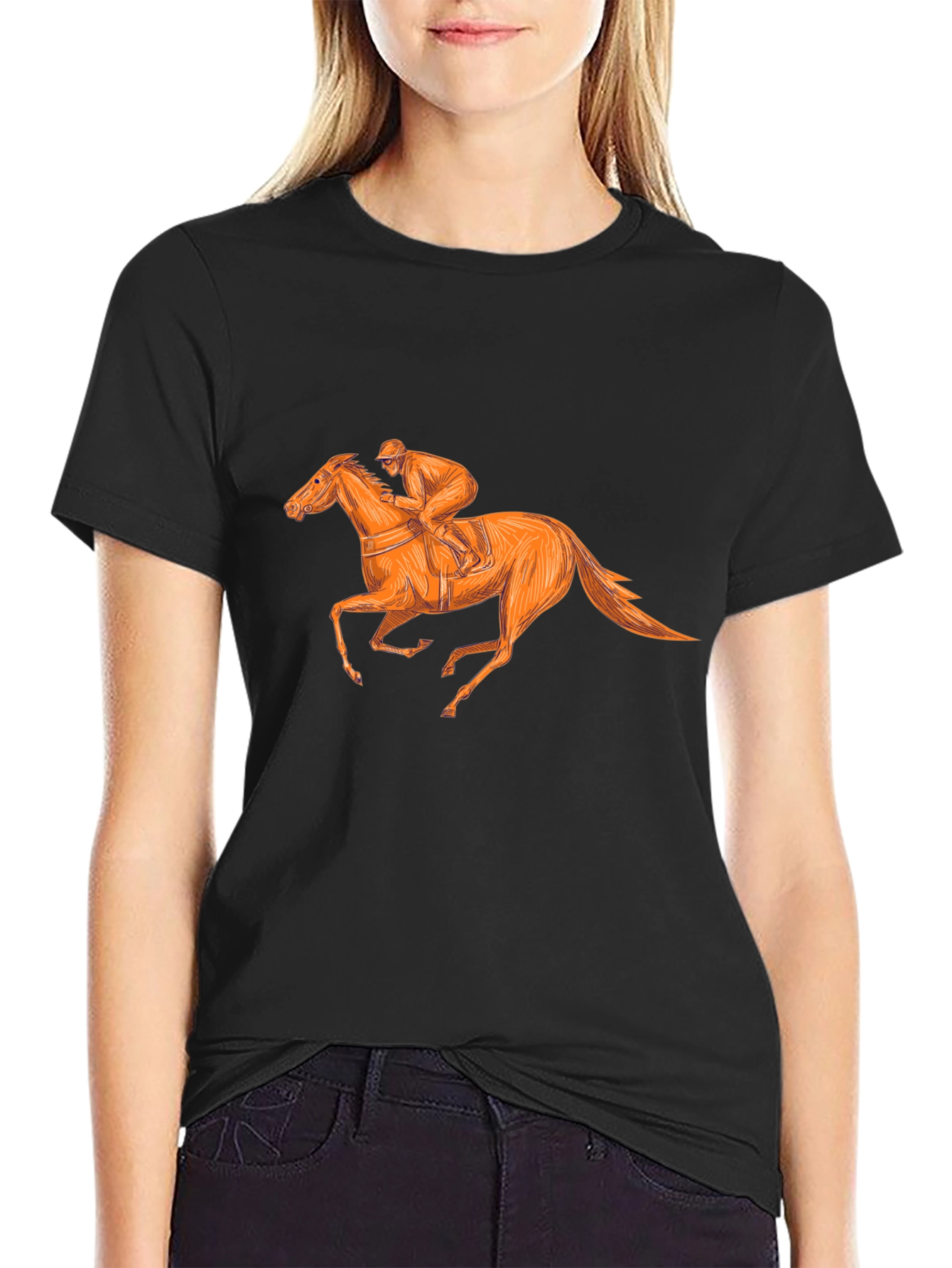 Equestrian Style Black T-Shirt