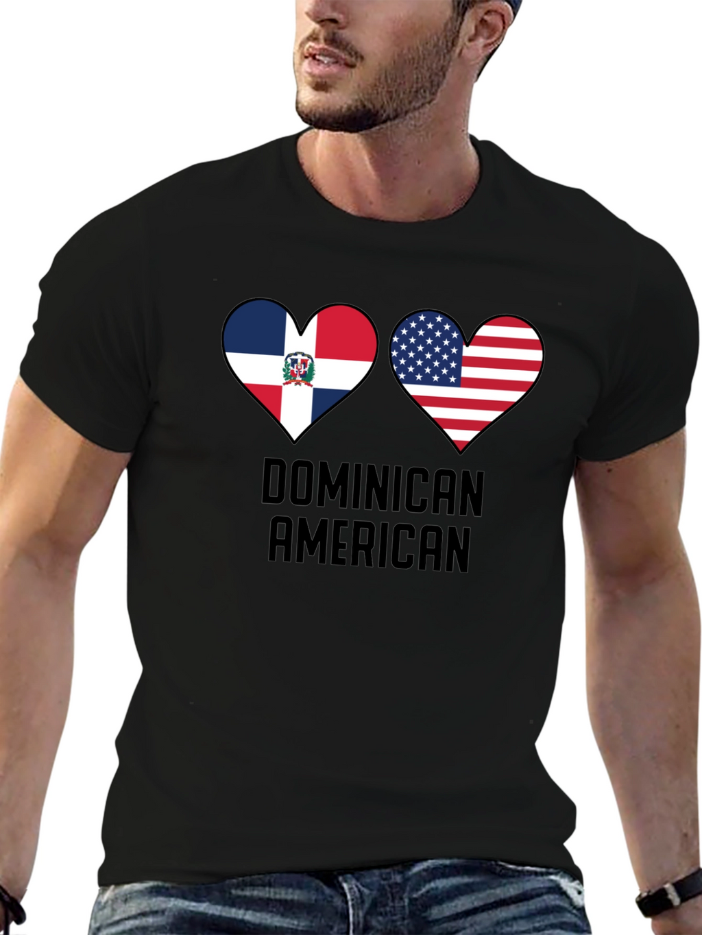 Dominican American Pride T-Shirt Heart Flag Design