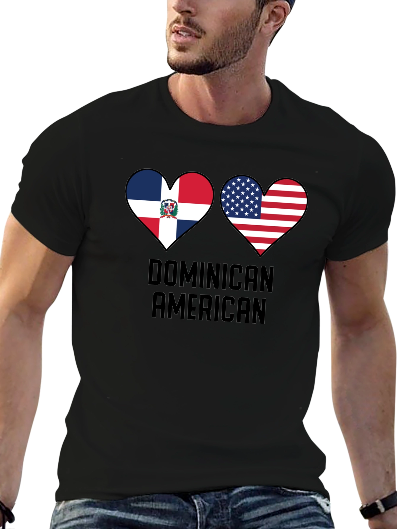 Dominican American Pride T-Shirt Heart Flag Design