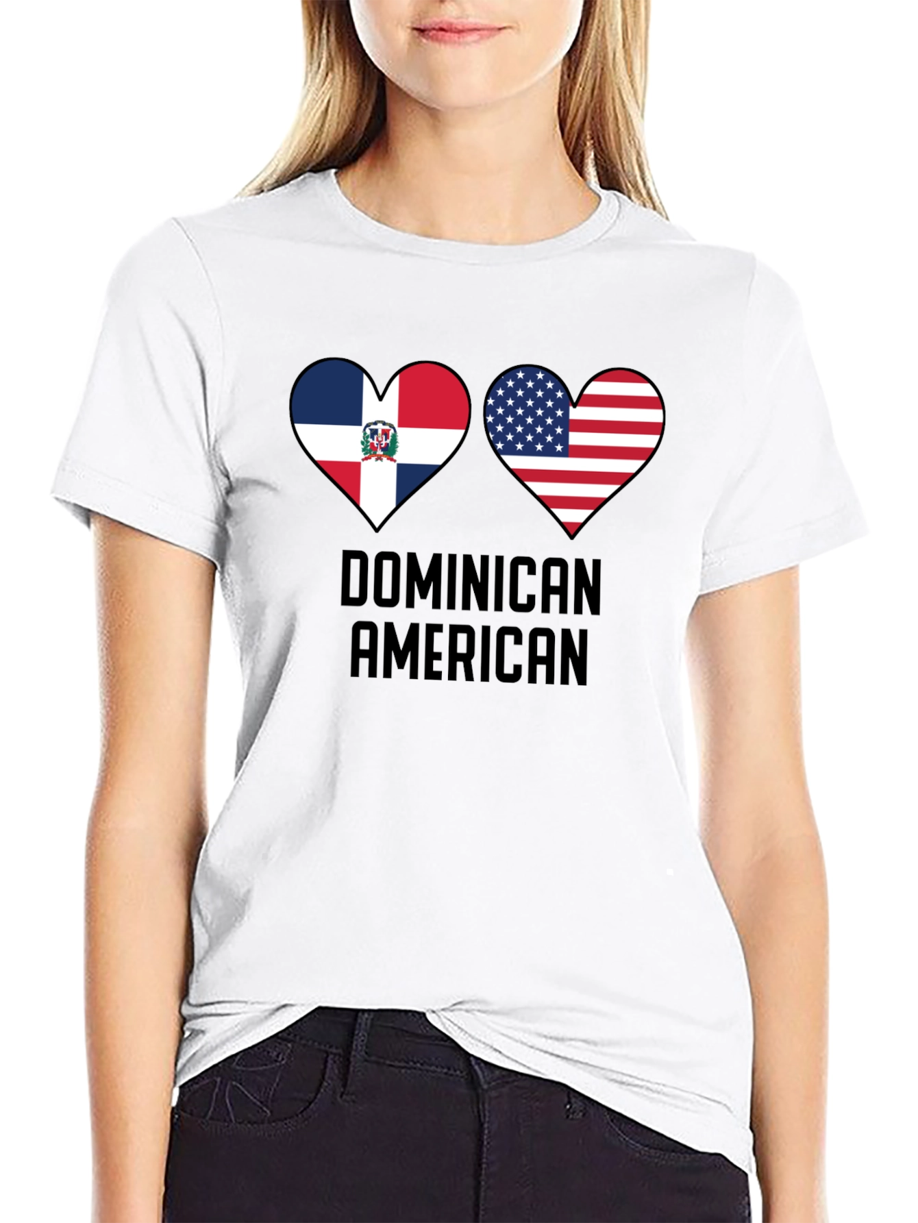 Dominican American Pride T-Shirt Heart Flag Design
