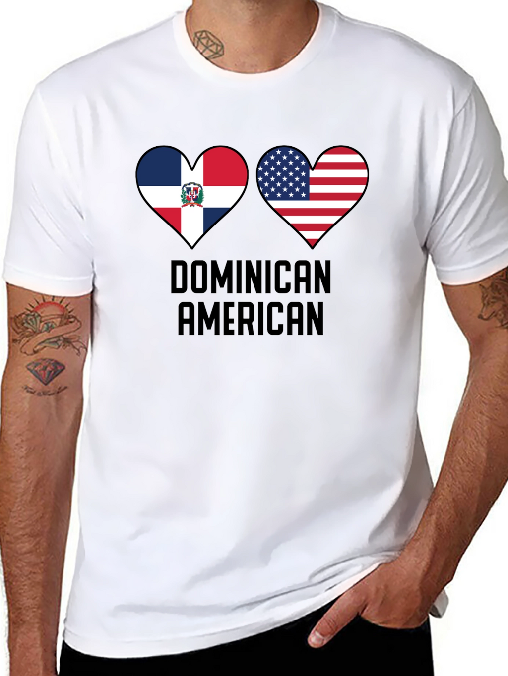 Dominican American Pride T-Shirt Heart Flag Design