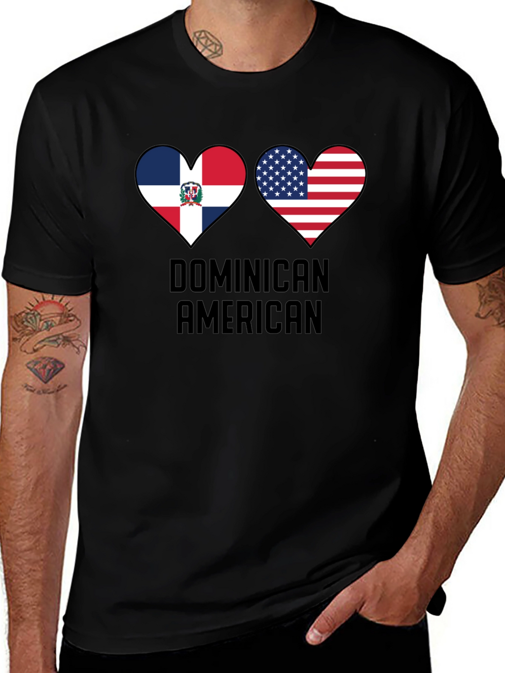 Dominican American Pride T-Shirt Heart Flag Design