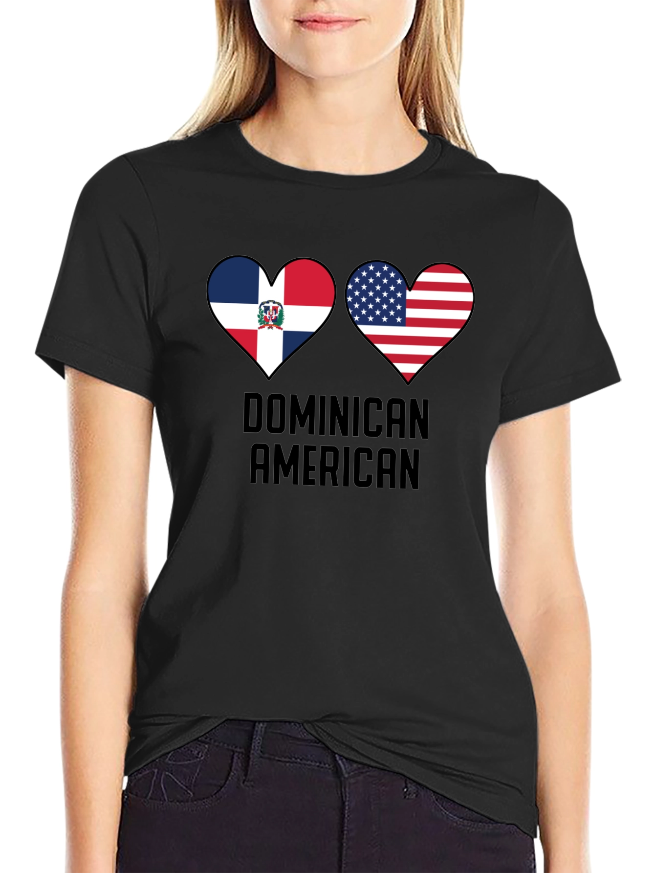 Dominican American Pride T-Shirt Heart Flag Design