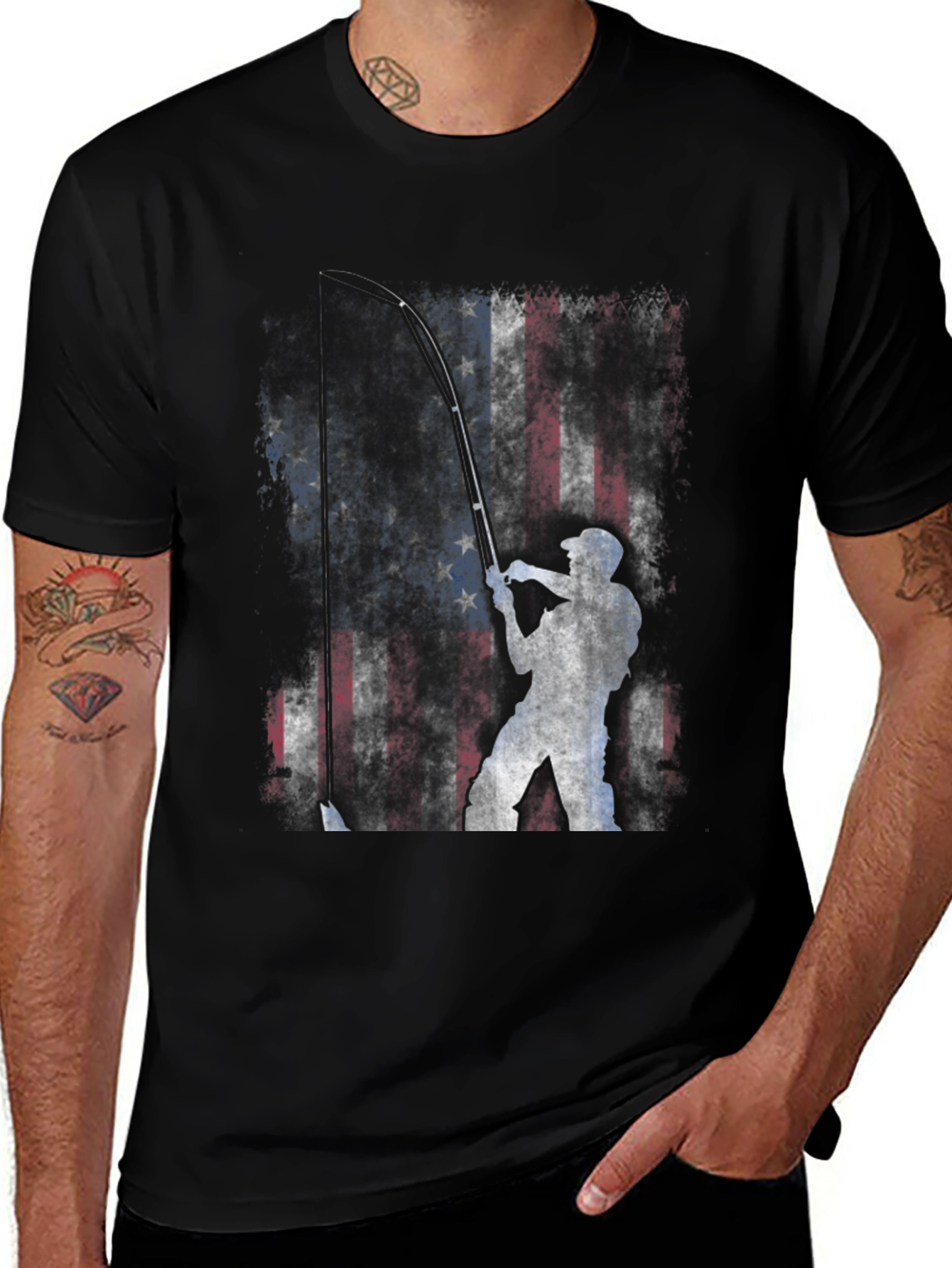 American Flag Fishing T-Shirt - Patriotic Angler Tee