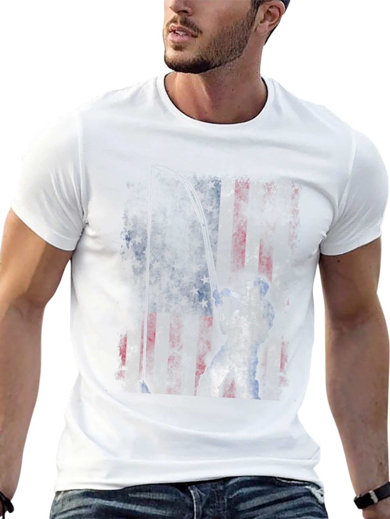 American Flag Fishing T-Shirt - Patriotic Angler Tee