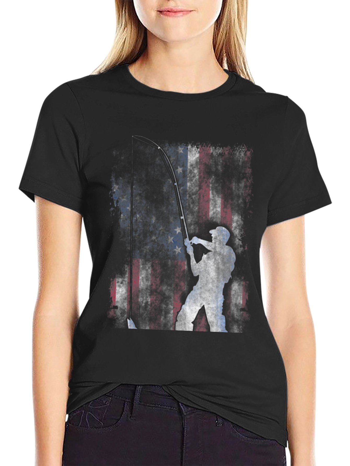 American Flag Fishing T-Shirt - Patriotic Angler Tee