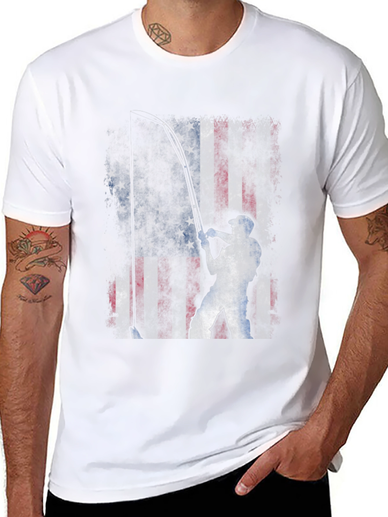 American Flag Fishing T-Shirt - Patriotic Angler Tee