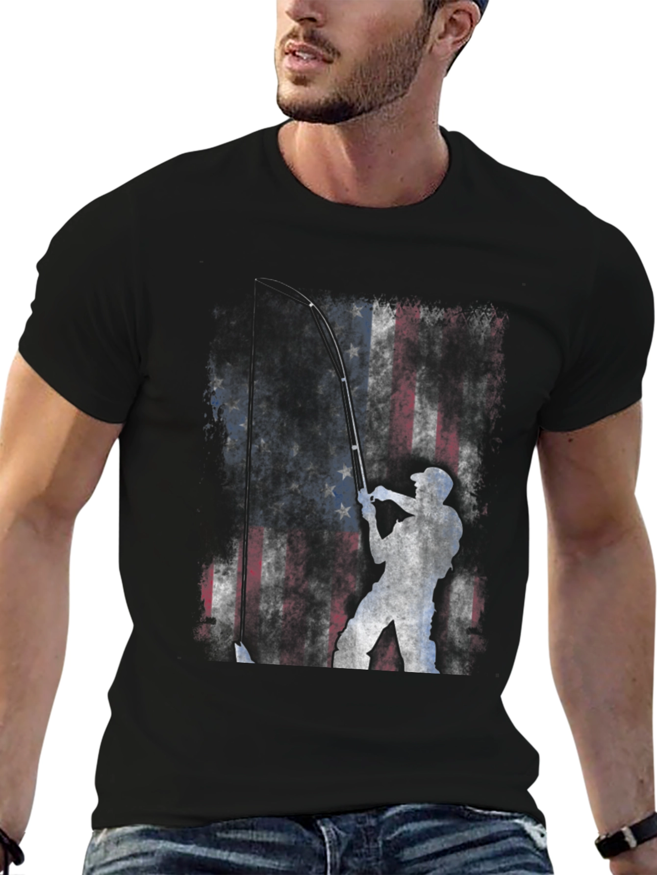 American Flag Fishing T-Shirt - Patriotic Angler Tee