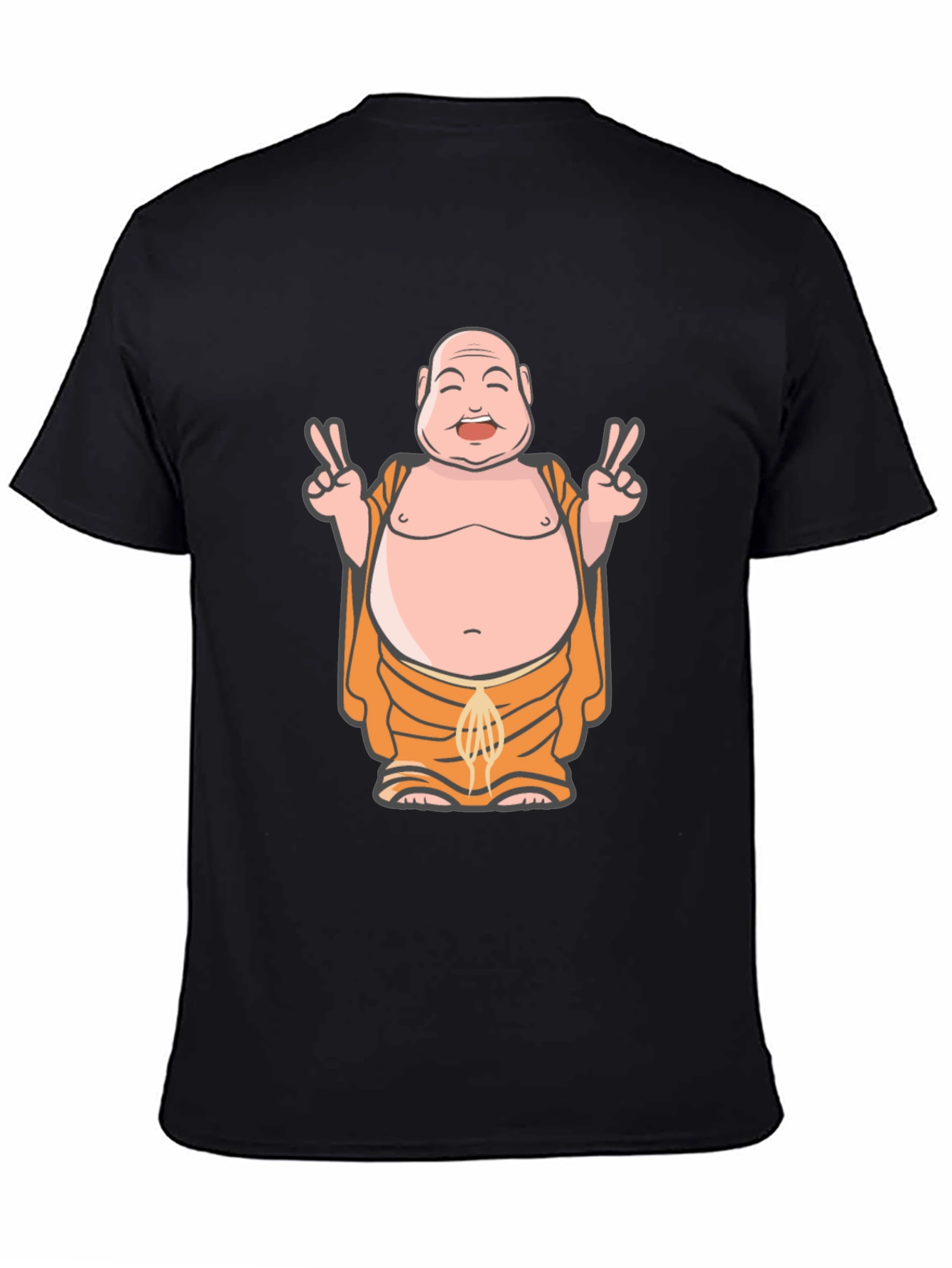 Buddha Peace Sign Graphic Tee - Black Cotton Blend