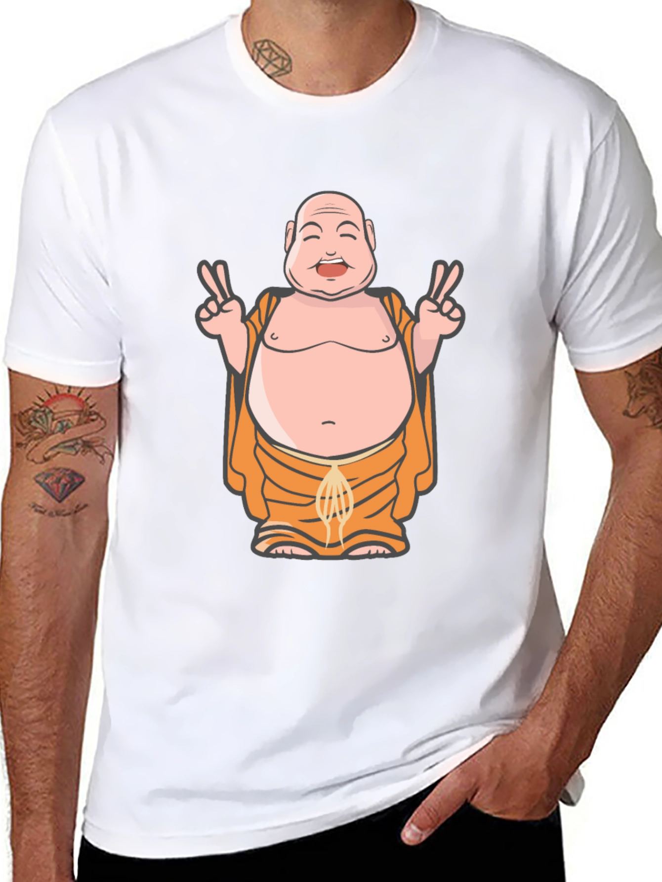 Buddha Peace Sign Graphic Tee - Black Cotton Blend