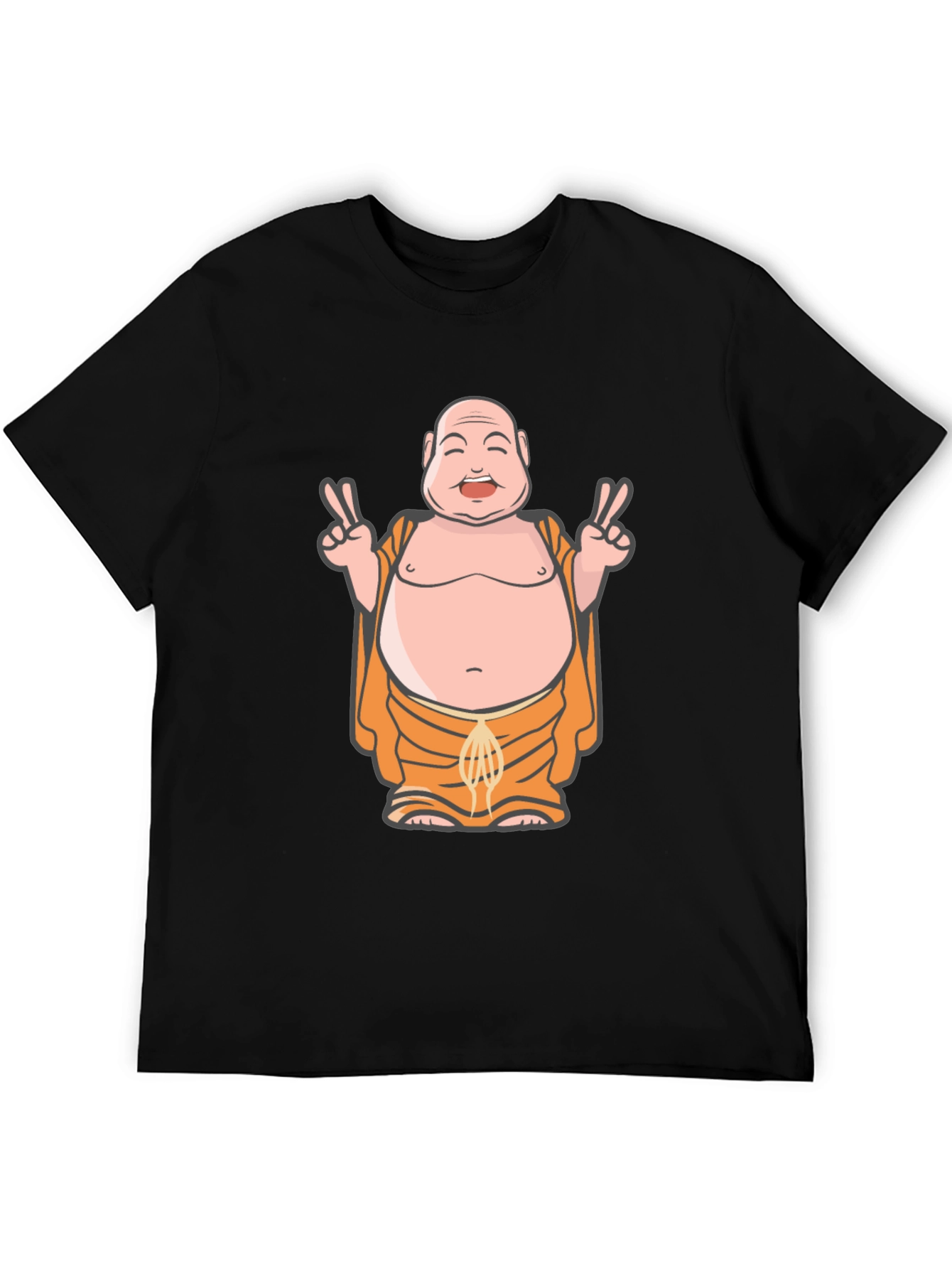 Buddha Peace Sign Graphic Tee - Black Cotton Blend