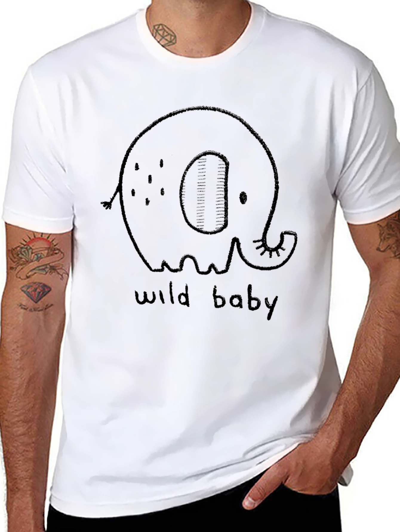 Cute Elephant Wild Baby Black Graphic Tee
