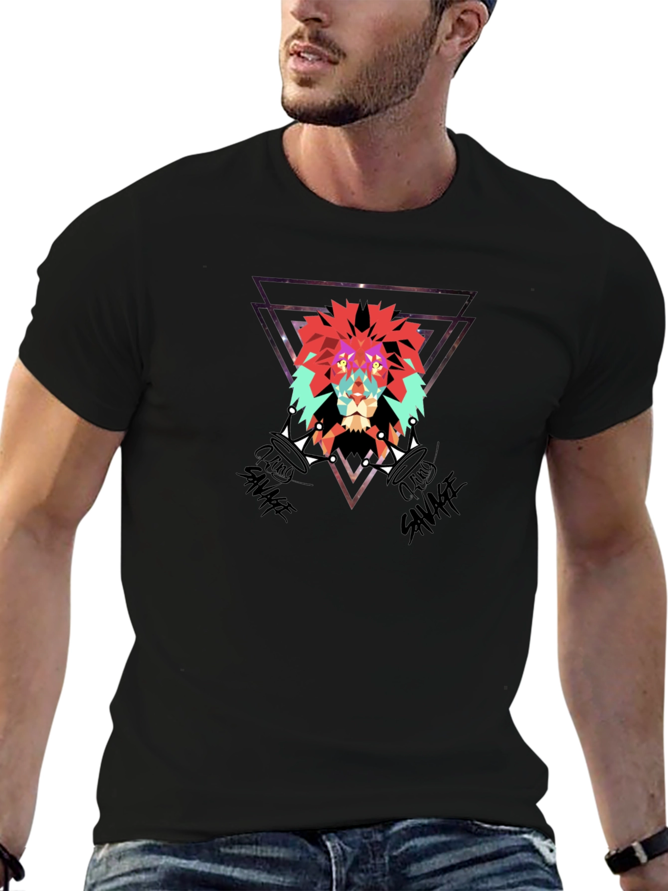 Lion Savage Graphic Tee - Black Cotton Blend Shirt