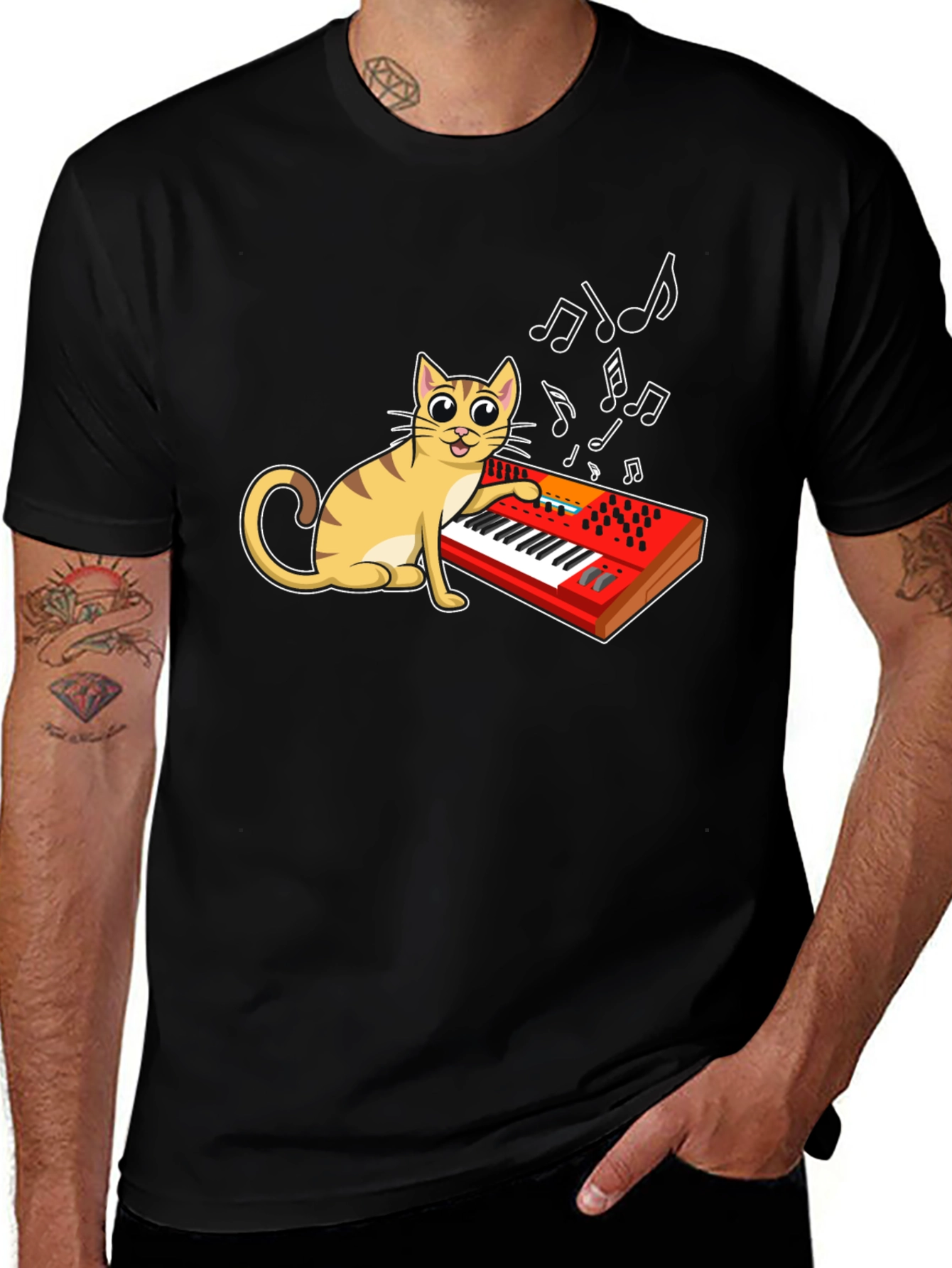 Cat Playing Keyboard Graphic T-Shirt
