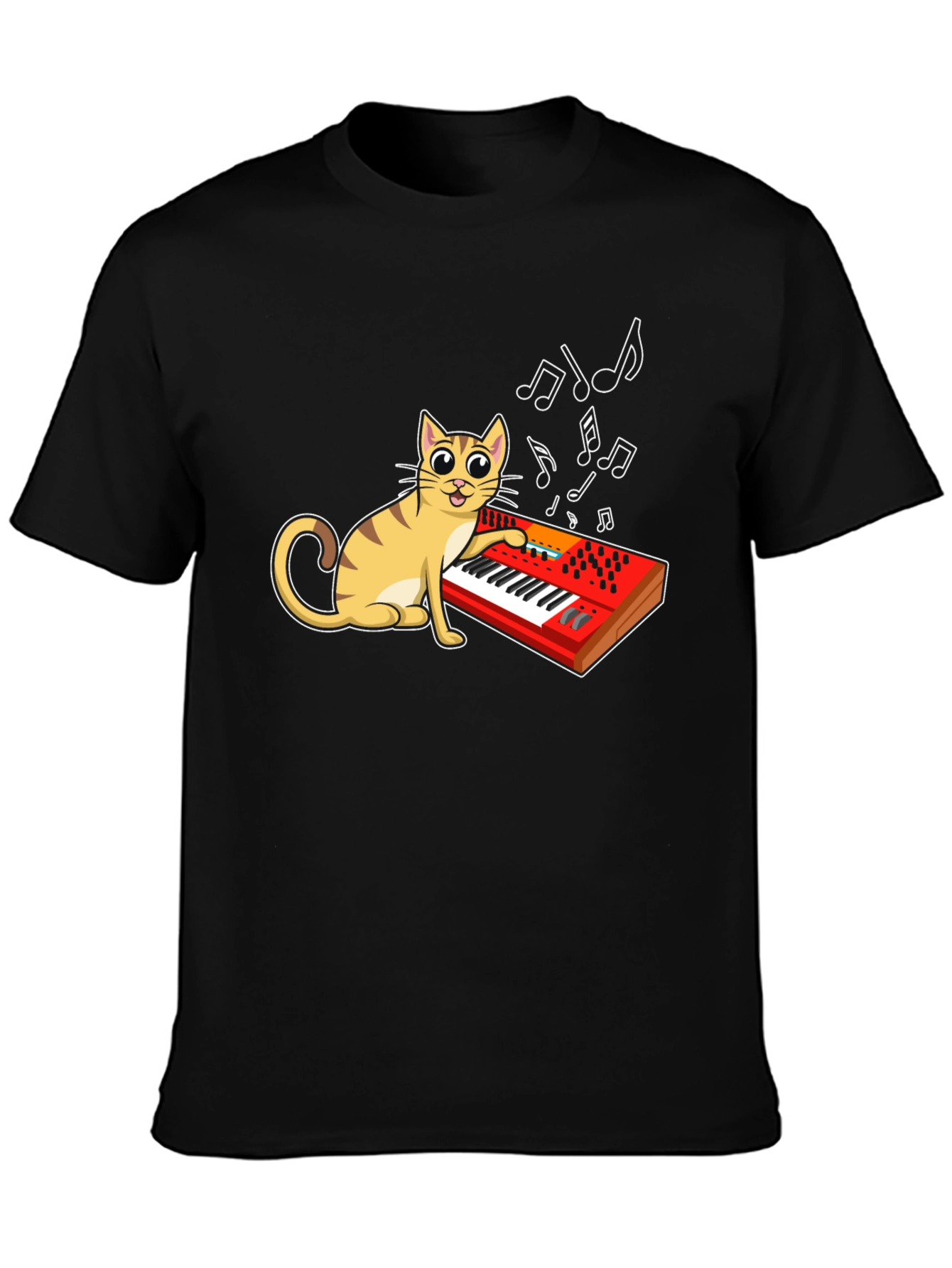 Cat Playing Keyboard Graphic T-Shirt