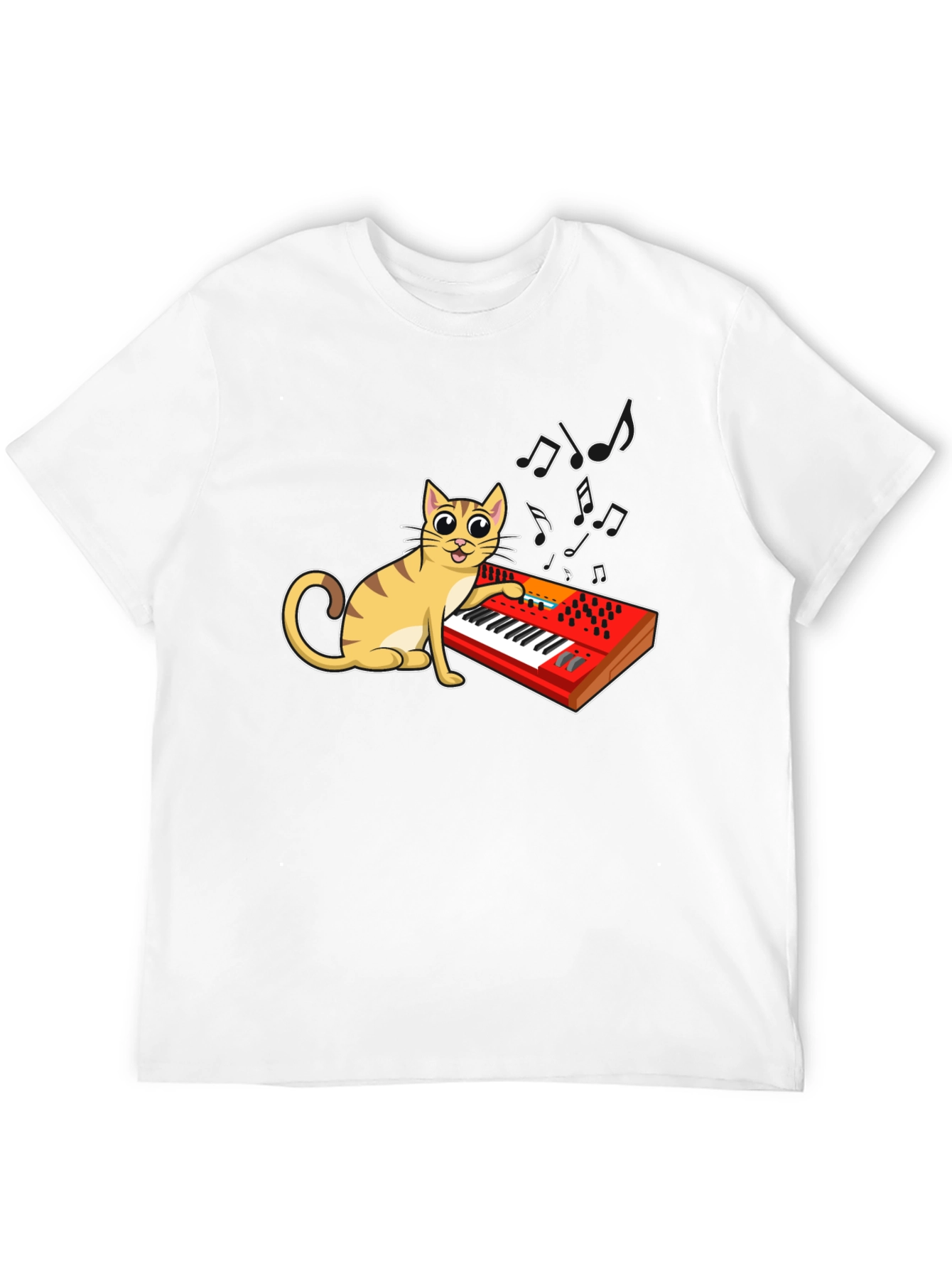 Cat Playing Keyboard Graphic T-Shirt