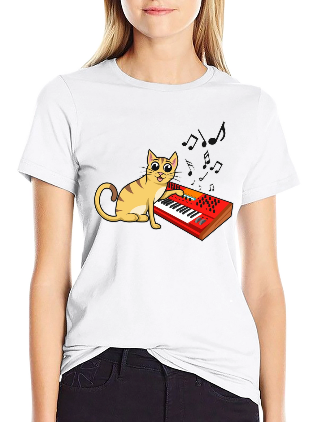 Cat Playing Keyboard Graphic T-Shirt