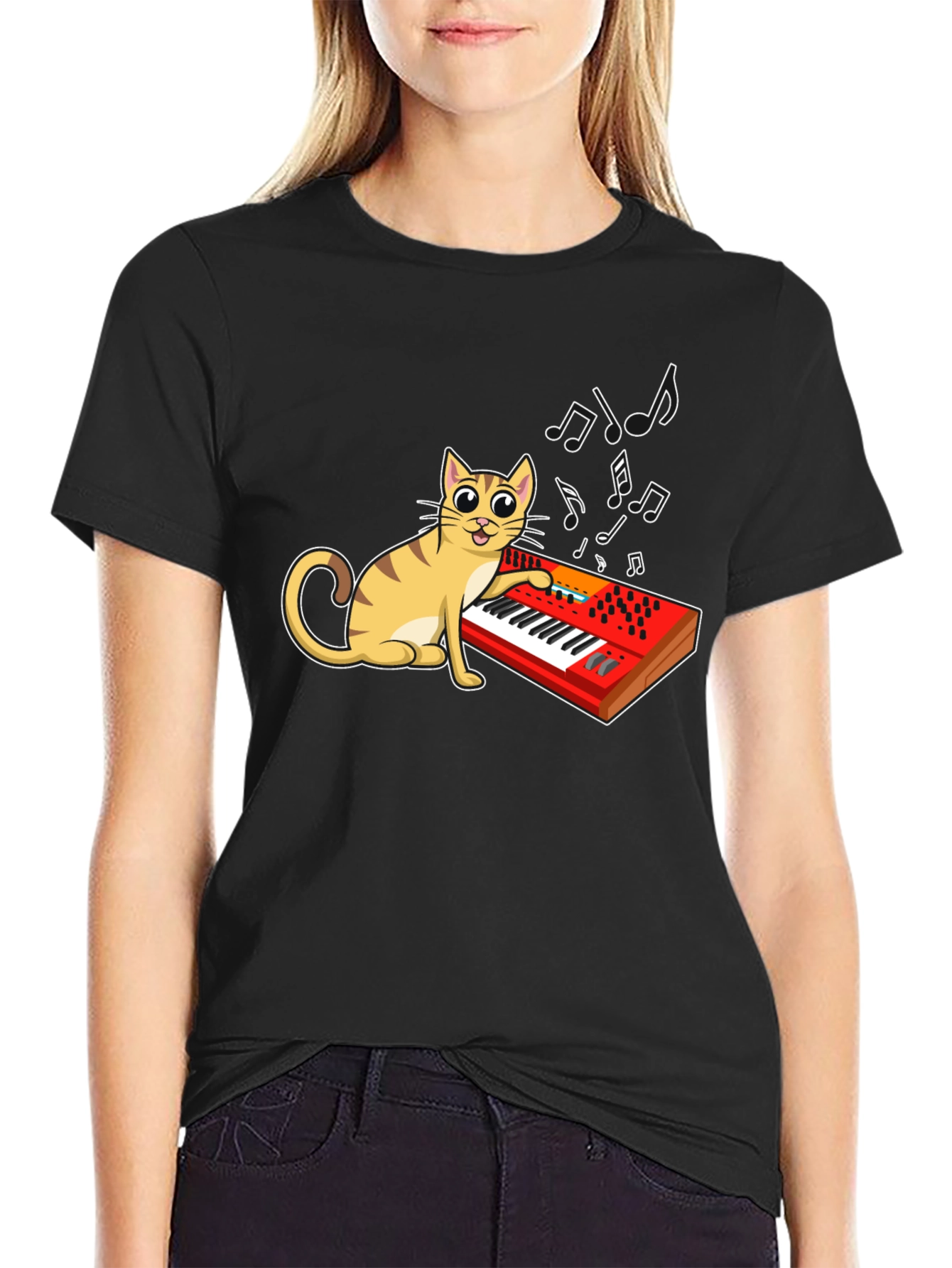 Cat Playing Keyboard Graphic T-Shirt