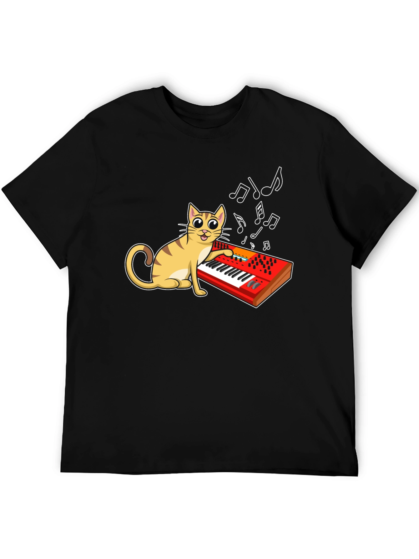 Cat Playing Keyboard Graphic T-Shirt