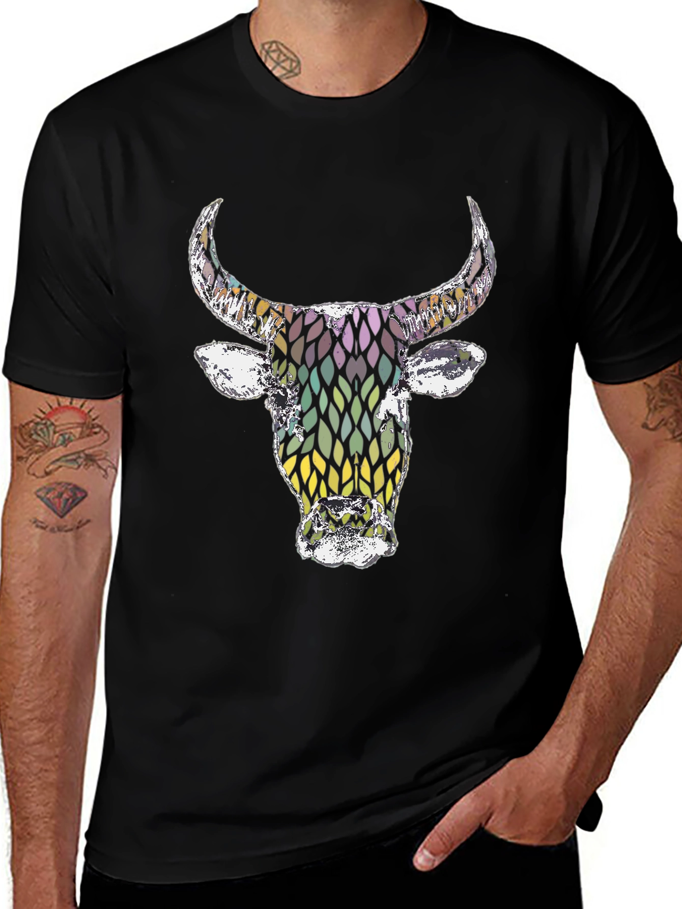 Bull Graphic Tee - Mens Black Cotton T-Shirt
