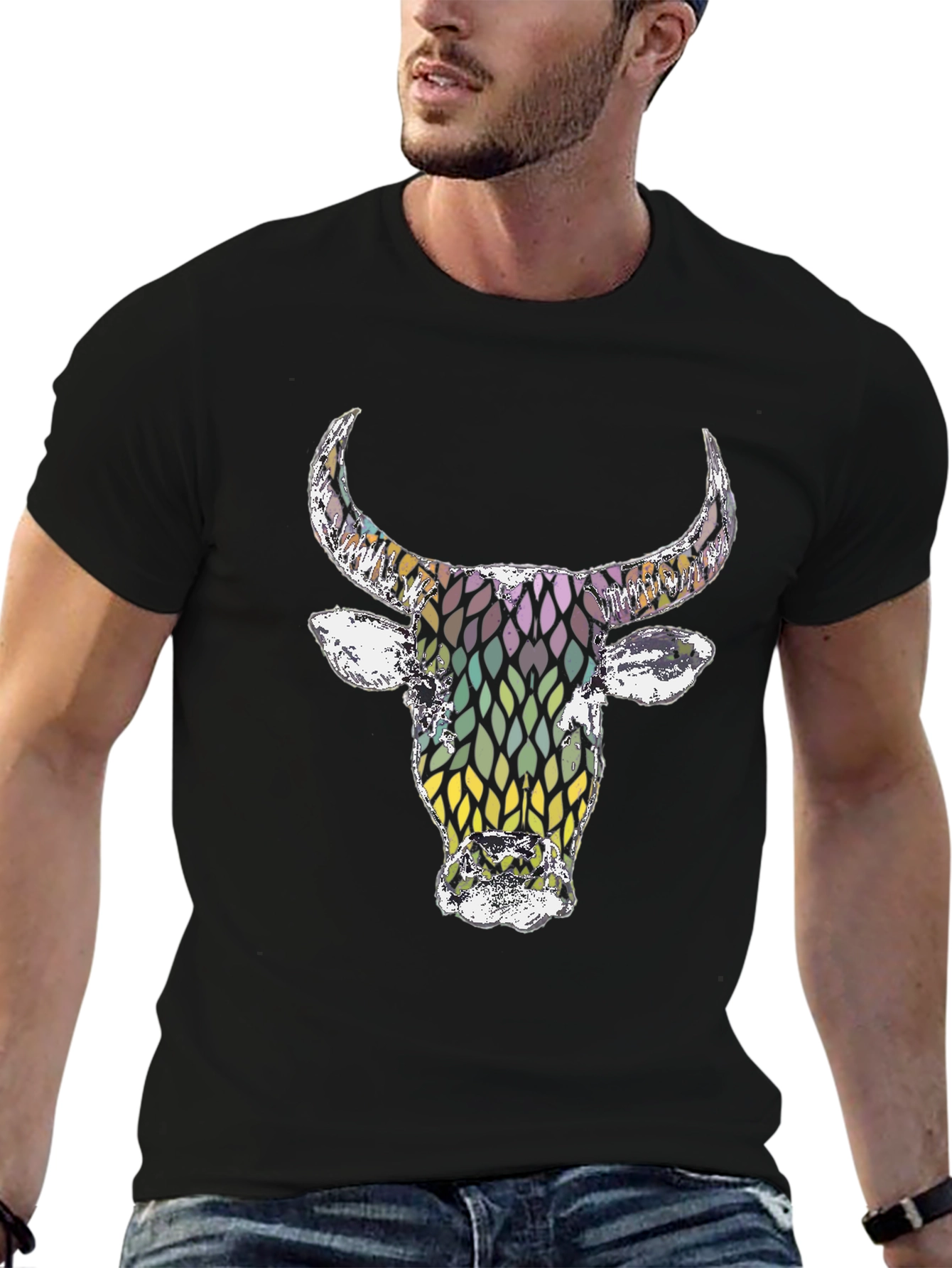 Bull Graphic Tee - Mens Black Cotton T-Shirt