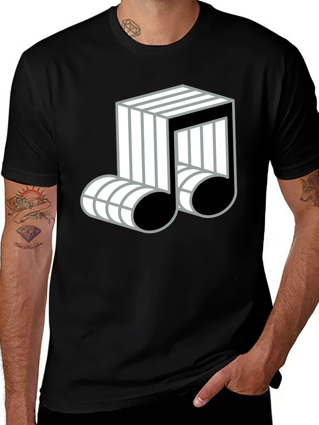 Cool Music Note Graphic Black T-Shirt