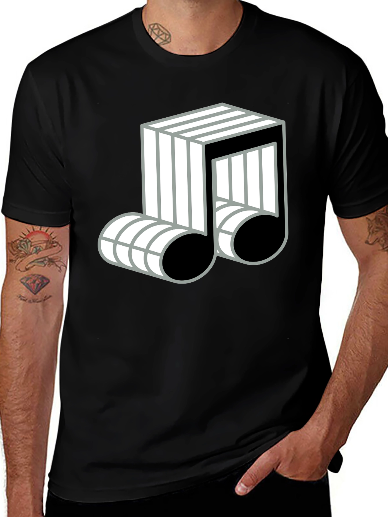 Cool Music Note Graphic Black T-Shirt