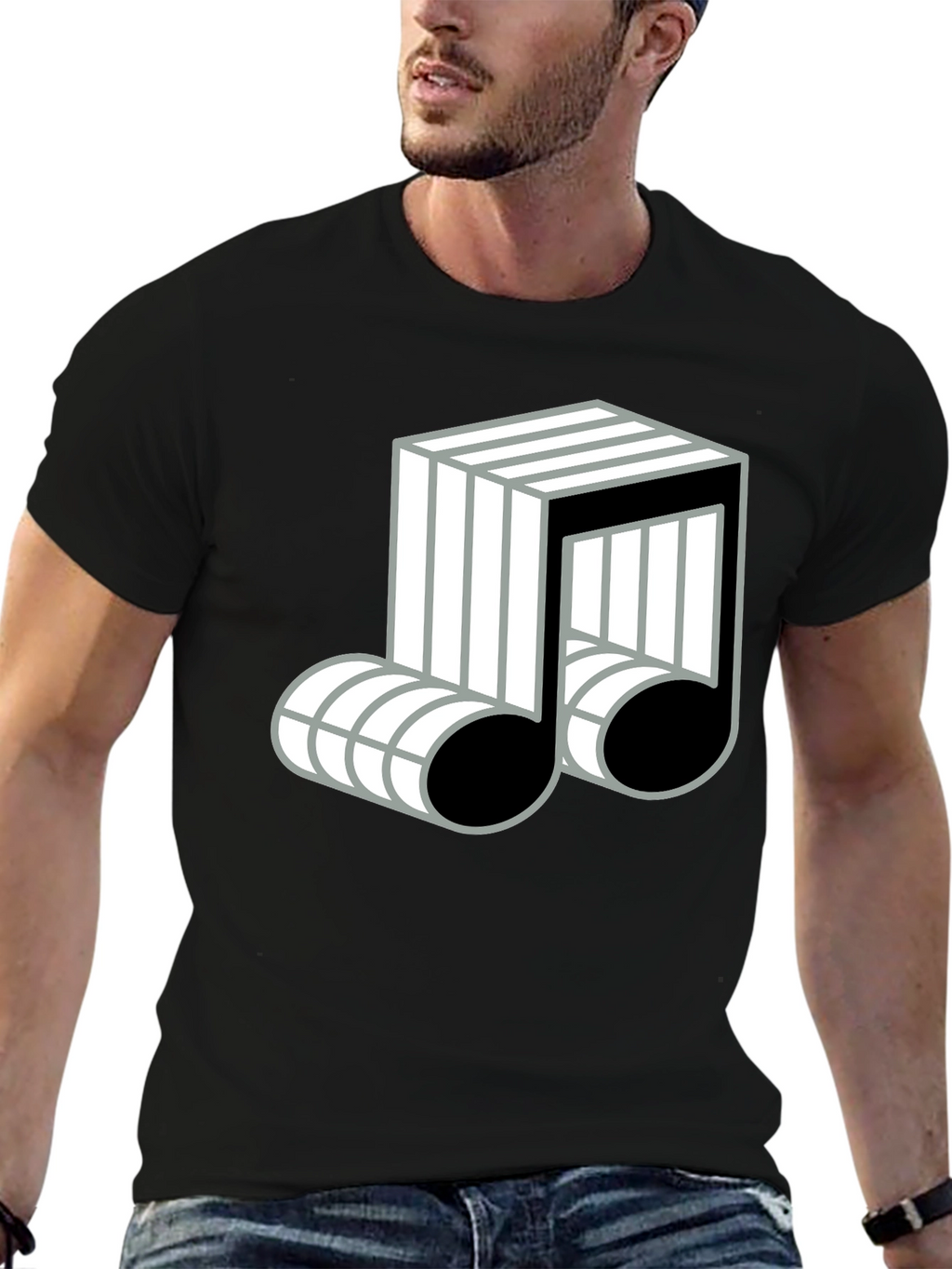 Cool Music Note Graphic Black T-Shirt