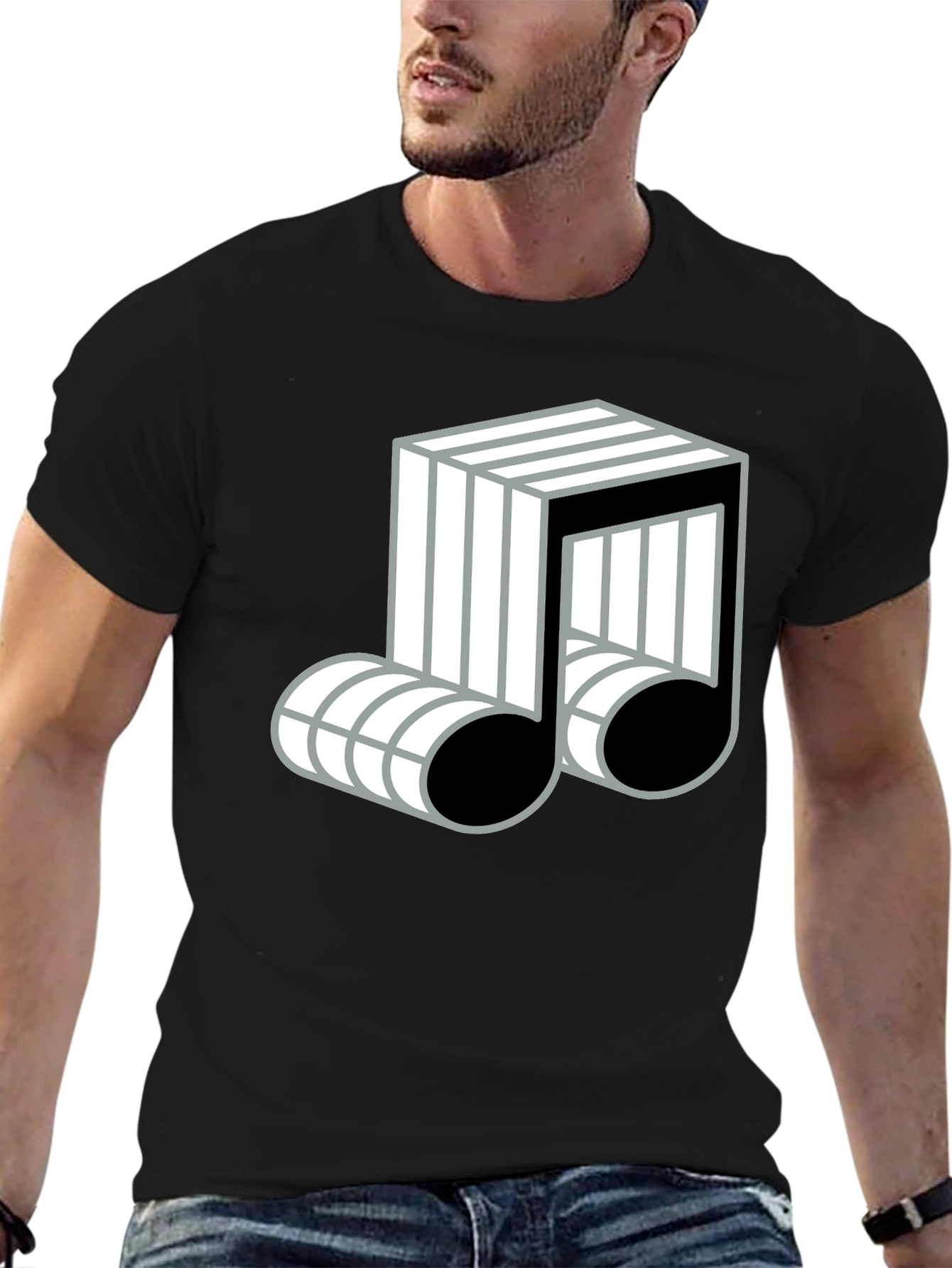 Cool Music Note Graphic Black T-Shirt