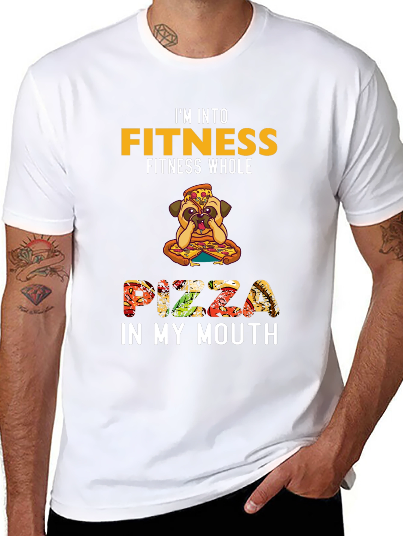 Fitness Pizza Pug Funny Graphic Tee