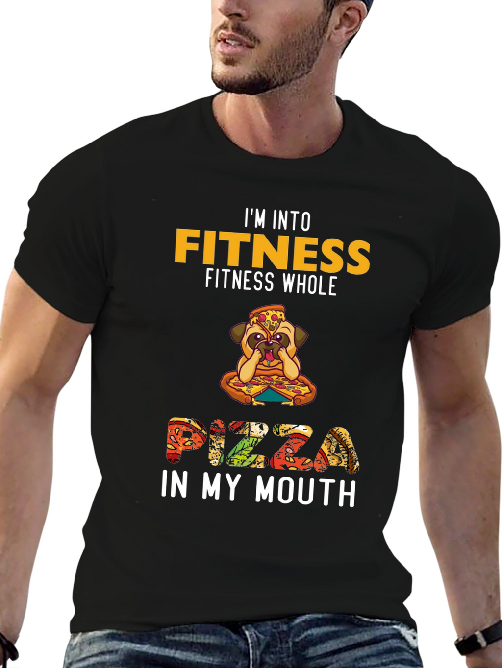 Fitness Pizza Pug Funny Graphic Tee