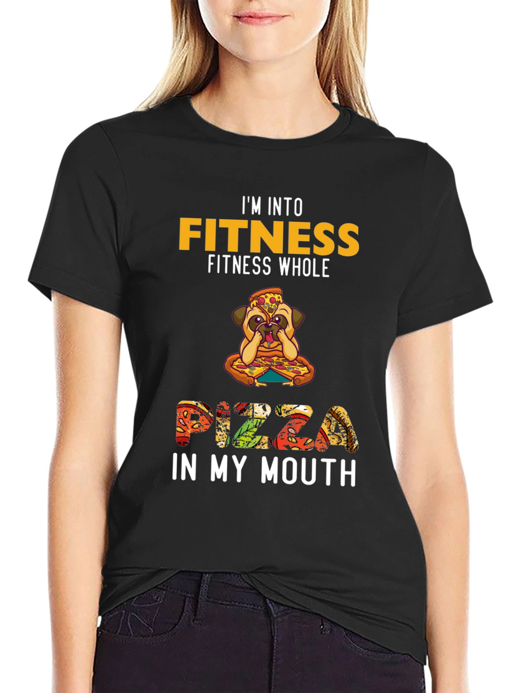 Fitness Pizza Pug Funny Graphic Tee