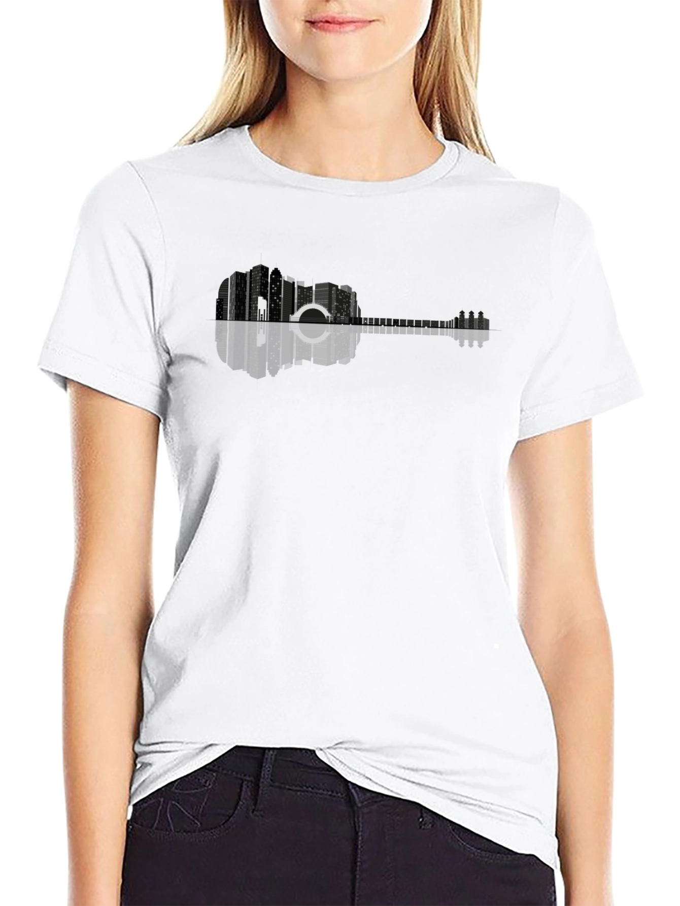 Cityscape Guitar Graphic Tee - Modern Urban Design