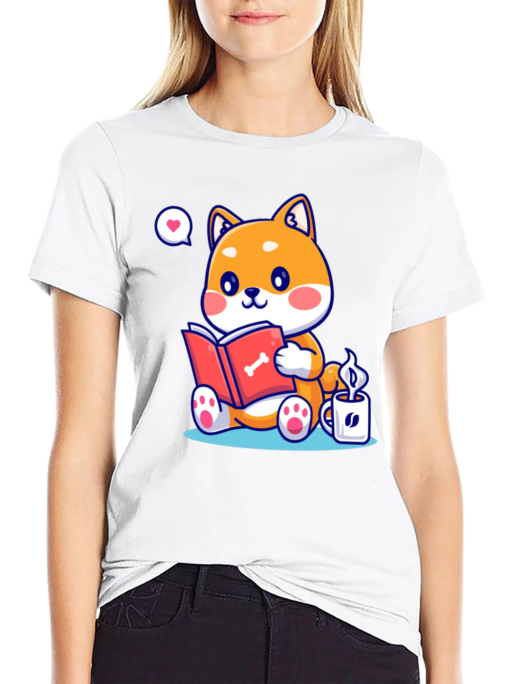 Dog Lover T-Shirt - Shiba Inu Reading