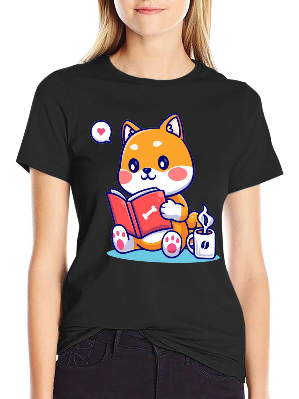 Dog Lover T-Shirt - Shiba Inu Reading