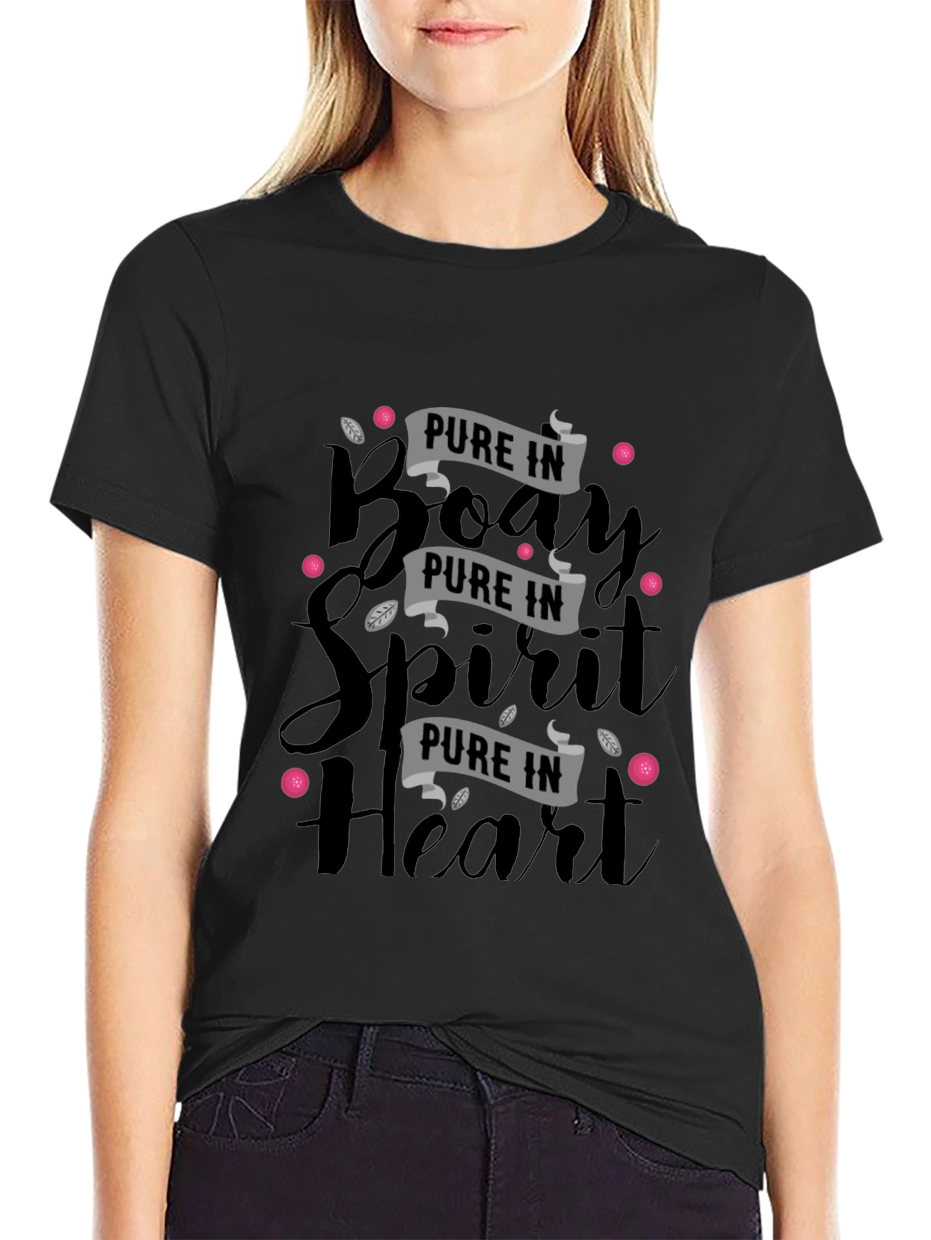 Pure in Body Spirit & Heart Black Graphic Tee