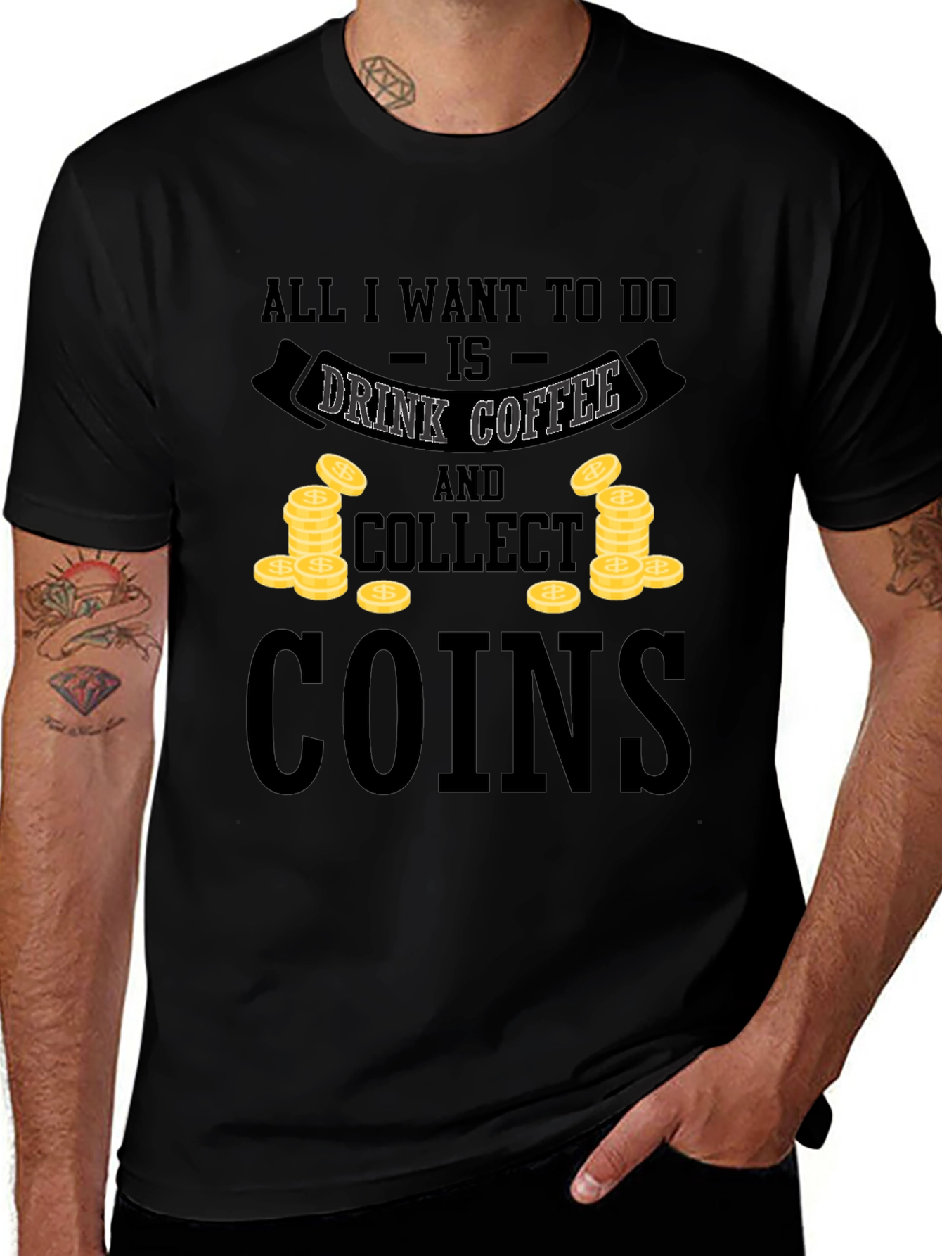 Coffee & Coins Graphic Tee - Black Unisex Shirt