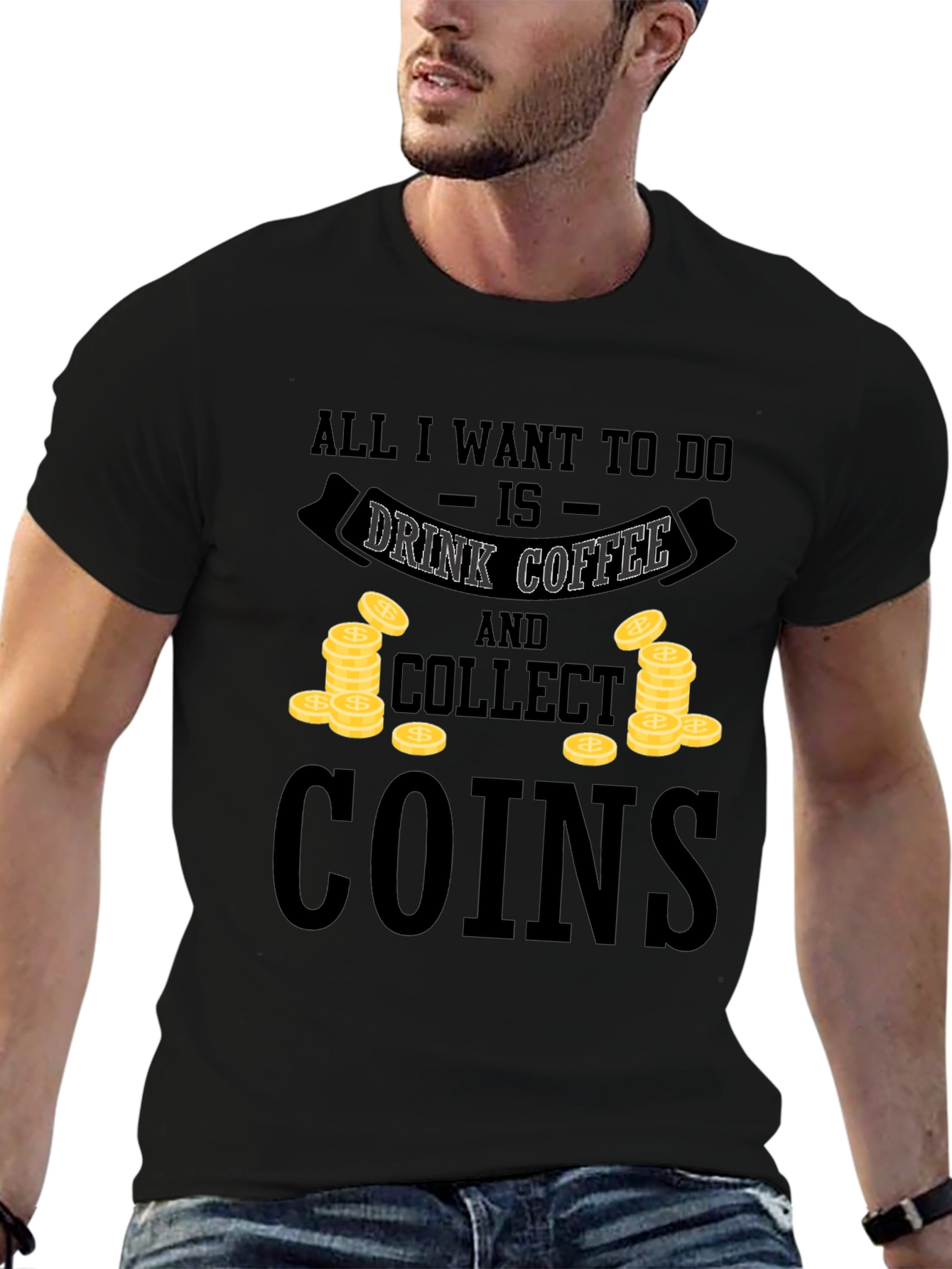 Coffee & Coins Graphic Tee - Black Unisex Shirt