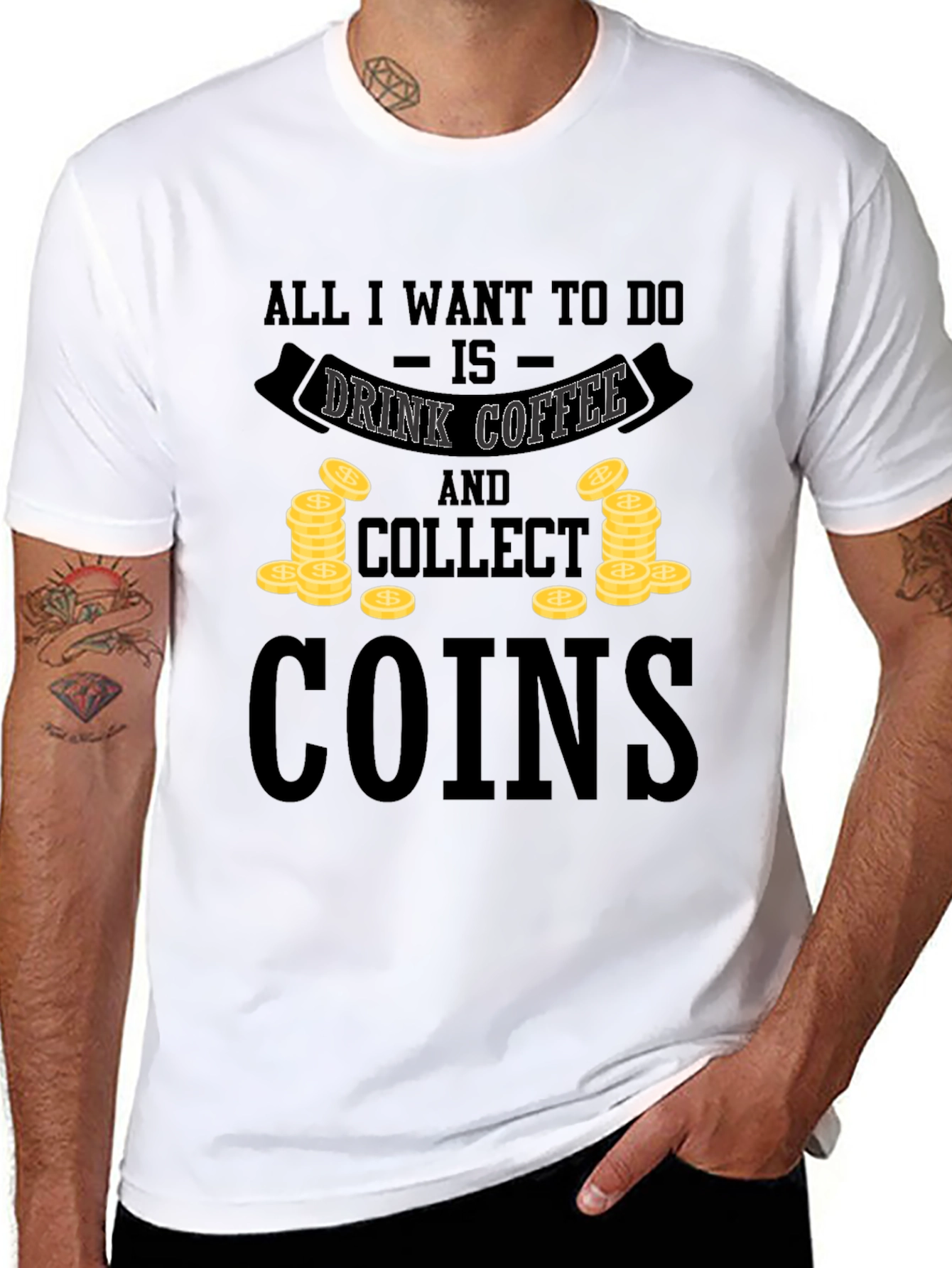 Coffee & Coins Graphic Tee - Black Unisex Shirt