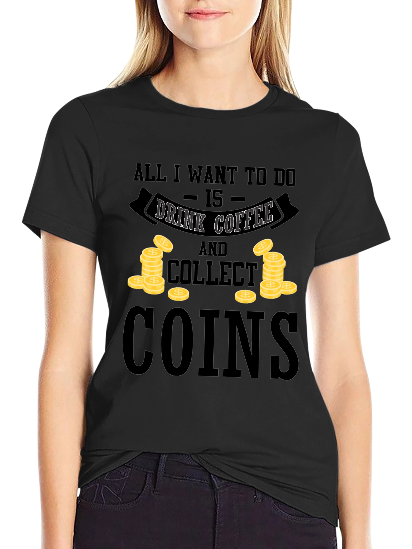 Coffee & Coins Graphic Tee - Black Unisex Shirt