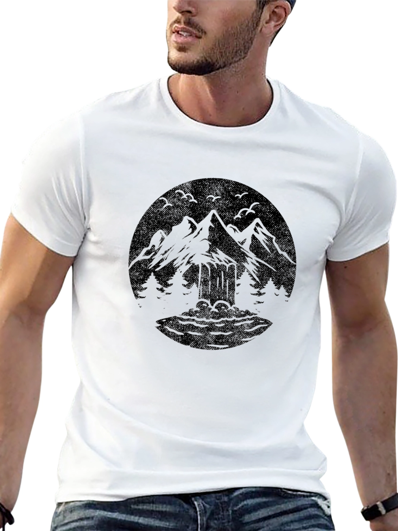 Mountain Graphic Black Crew Neck T-Shirt